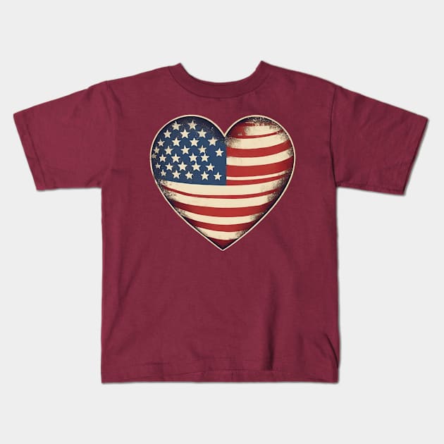 Vintage USA Flag Heart Shaped Kids T-Shirt by SOS@ddicted